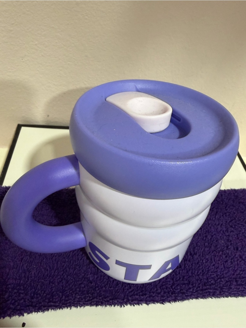Starbucks Purple and White Insulated Mug with Handle